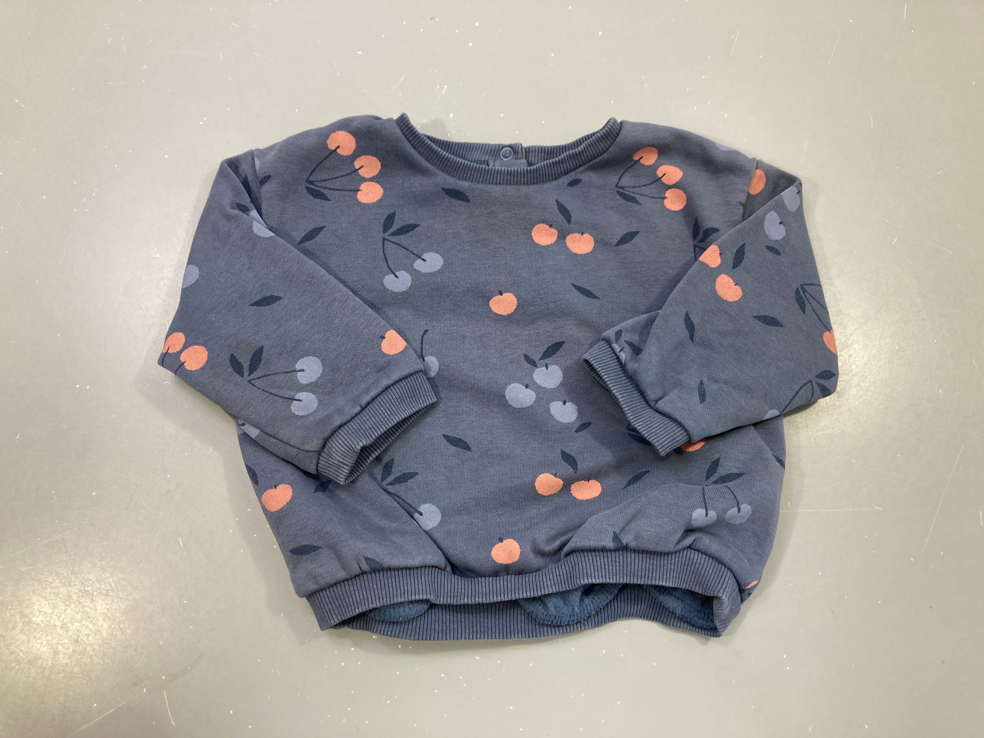Sweat bleu gris molleton cerises corail