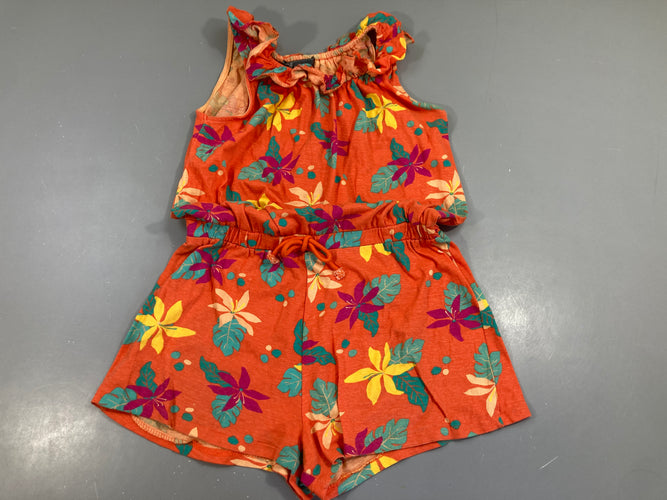 Combishort s.m jersey orange fleurs bleues/roses, moins cher chez Petit Kiwi