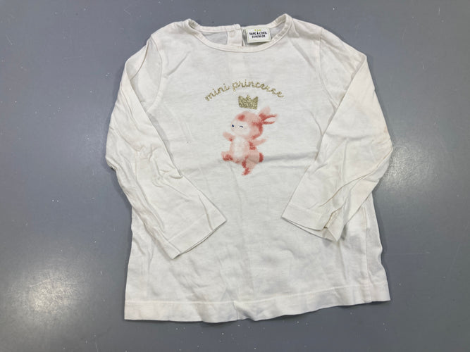 T-shirt m.l blanc lapin rose, mini princesse et couronne sequins dorés, moins cher chez Petit Kiwi