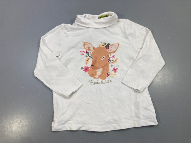 T-shirt m.l col roulé blanc biche fleurie, Ma jolie bichette, moins cher chez Petit Kiwi