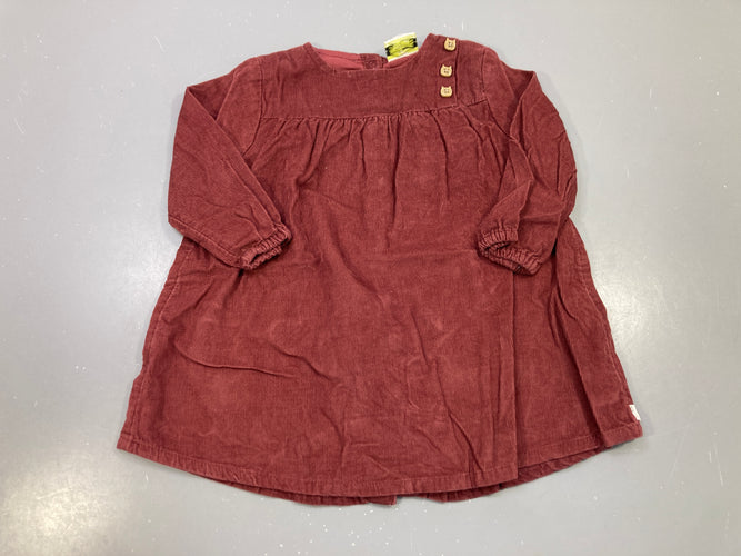 Robe m.l bordeaux velours côtelé, boutons chat épaule, moins cher chez Petit Kiwi