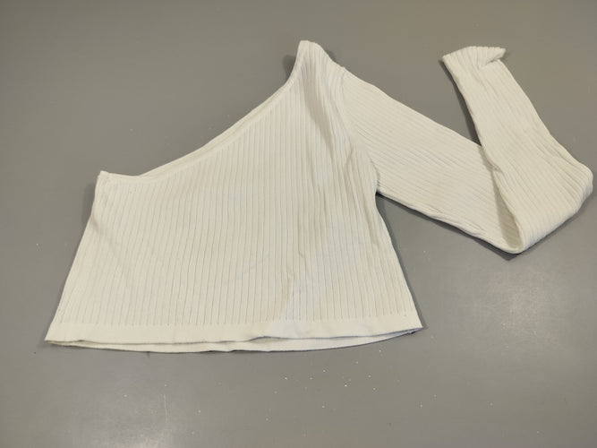 Crop top asymétrique blanc  côtelé, moins cher chez Petit Kiwi
