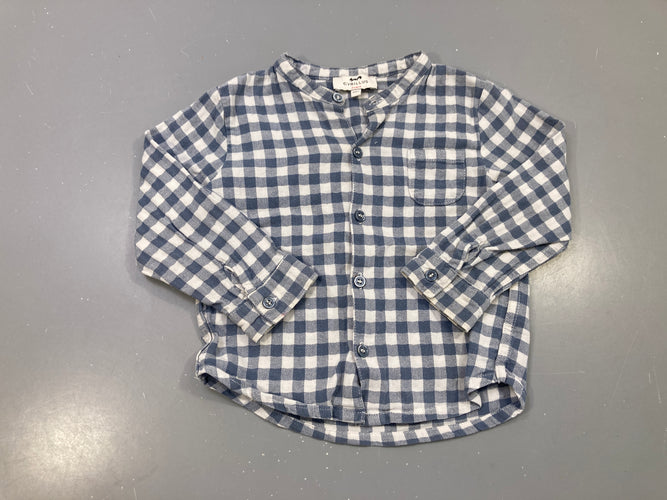Chemise m.l bleu et blanc vichy, col mao, poche poitrine, moins cher chez Petit Kiwi