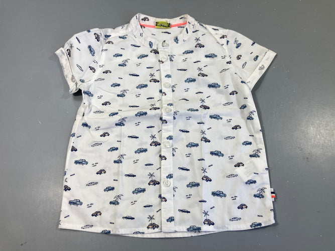 Chemise m.c blanche autos, moins cher chez Petit Kiwi