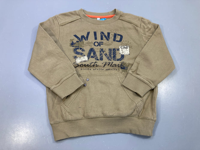 Sweat kaki molleton Wind of Sand, poche kangourou, moins cher chez Petit Kiwi