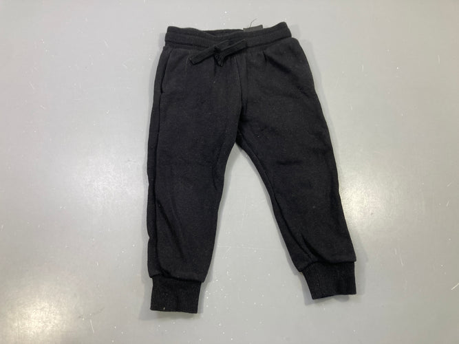 Pantalon molleton noir uni, cordon, bas côtelés, moins cher chez Petit Kiwi