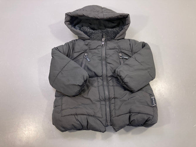 Doudoune noire zippée capuche, doublé polar, moins cher chez Petit Kiwi