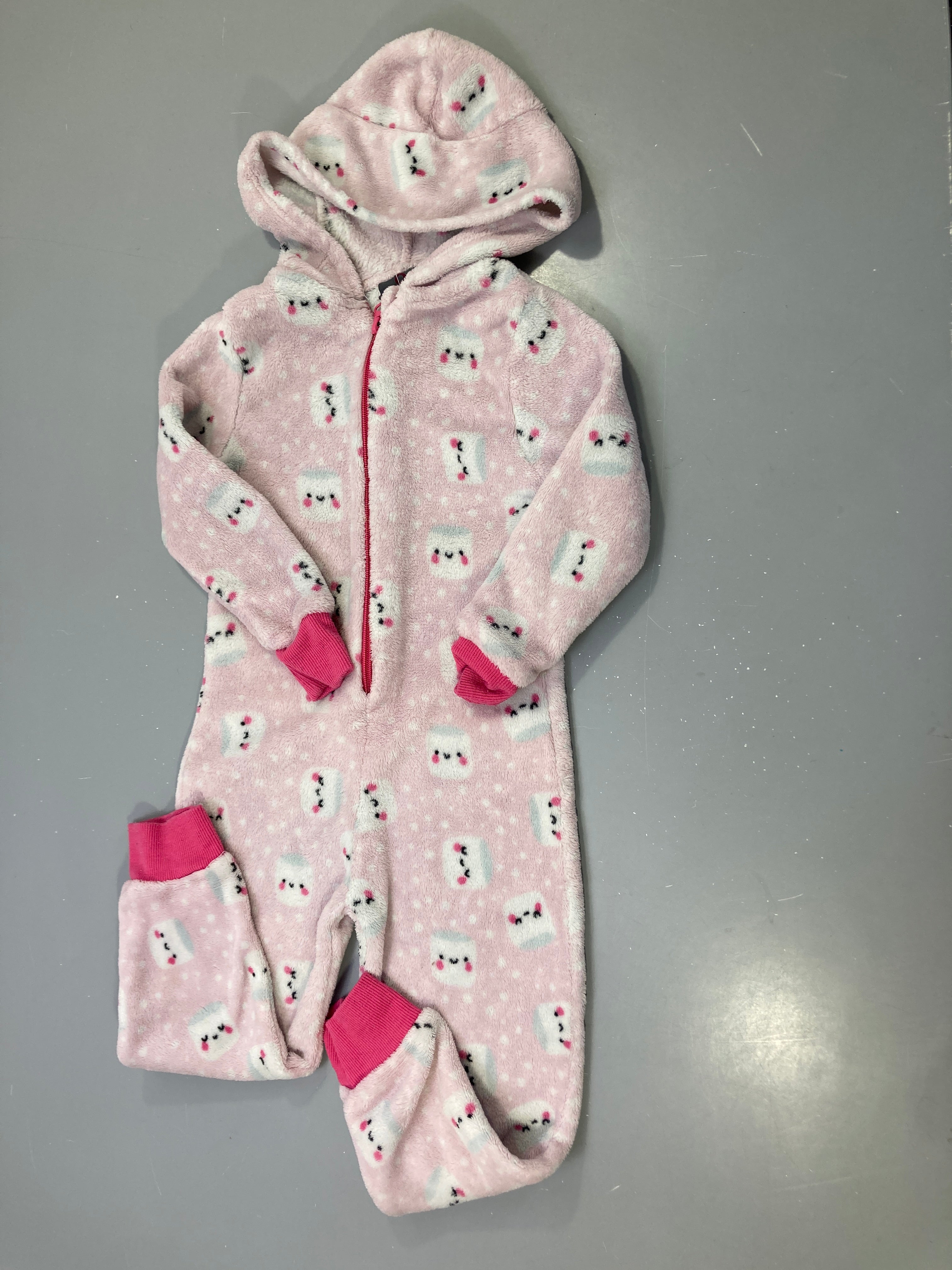 Combinaison velours zippé rose guimauve capuche