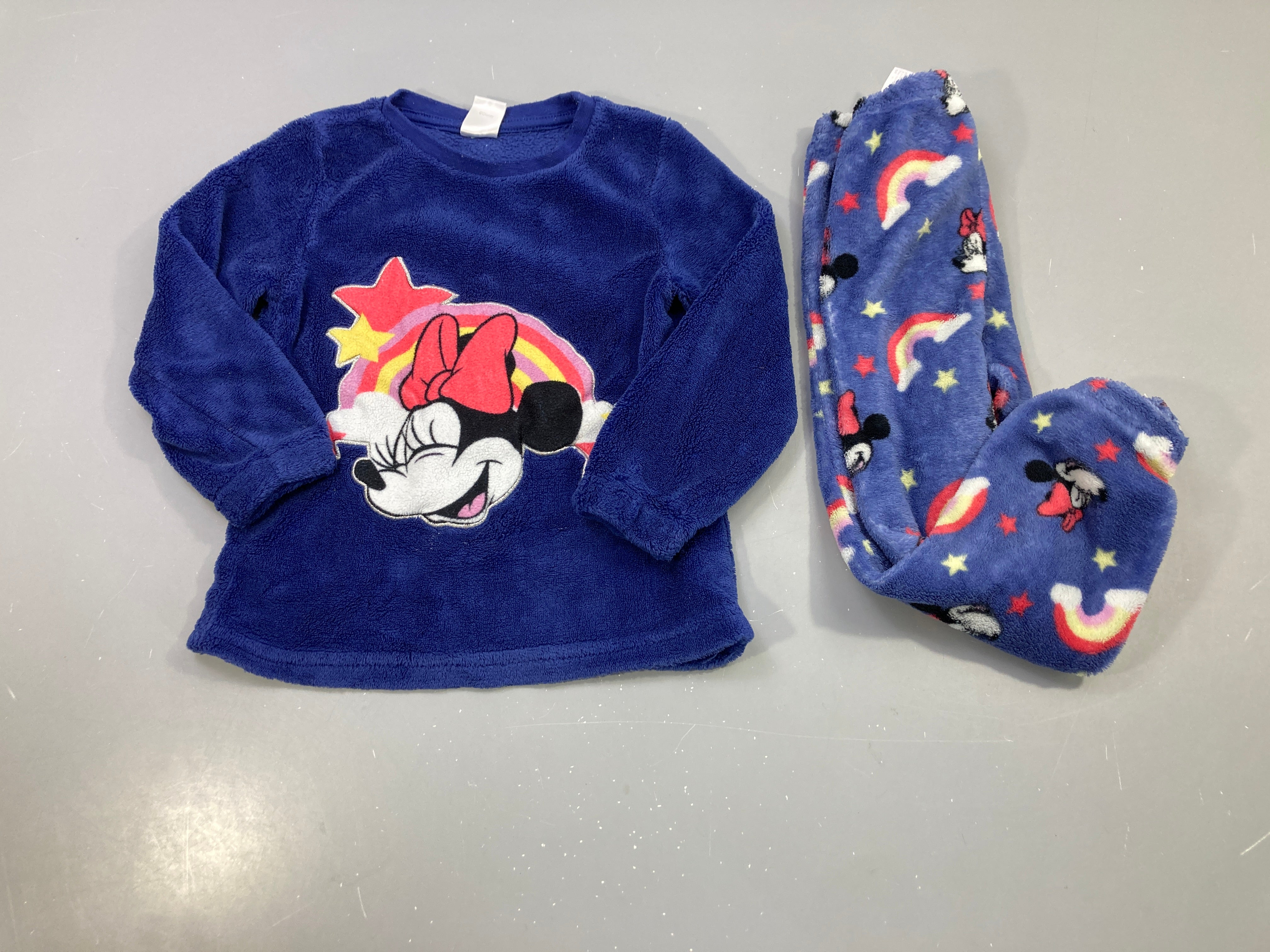 Pyjama 2pcs velours bleu Minnie, arcs-en-ciel et étoiles