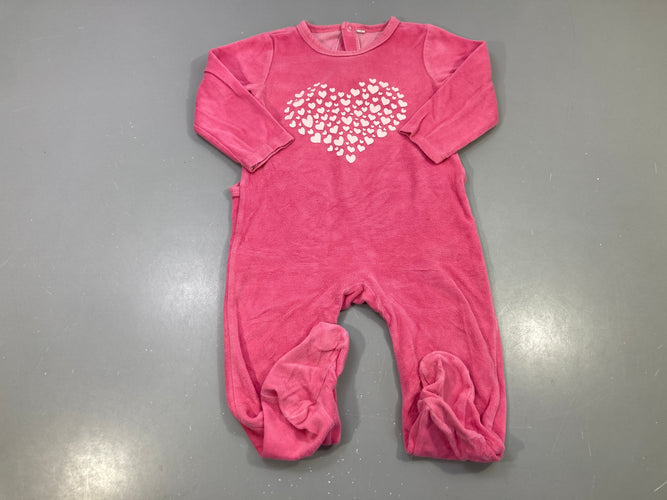 Pyjama velours rose fuchsia, grand cœur, moins cher chez Petit Kiwi