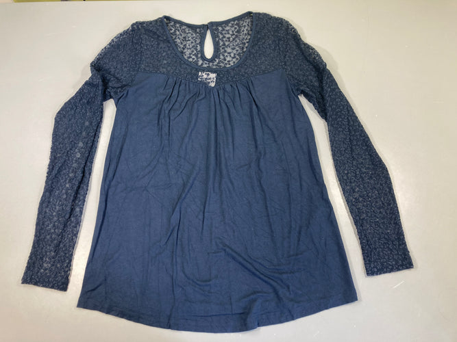 Blouse ml bleu marine broderies, moins cher chez Petit Kiwi