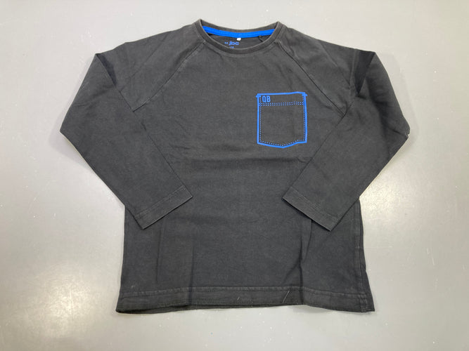 T-shirt m.l noir, poche imprimée bleue QB, moins cher chez Petit Kiwi