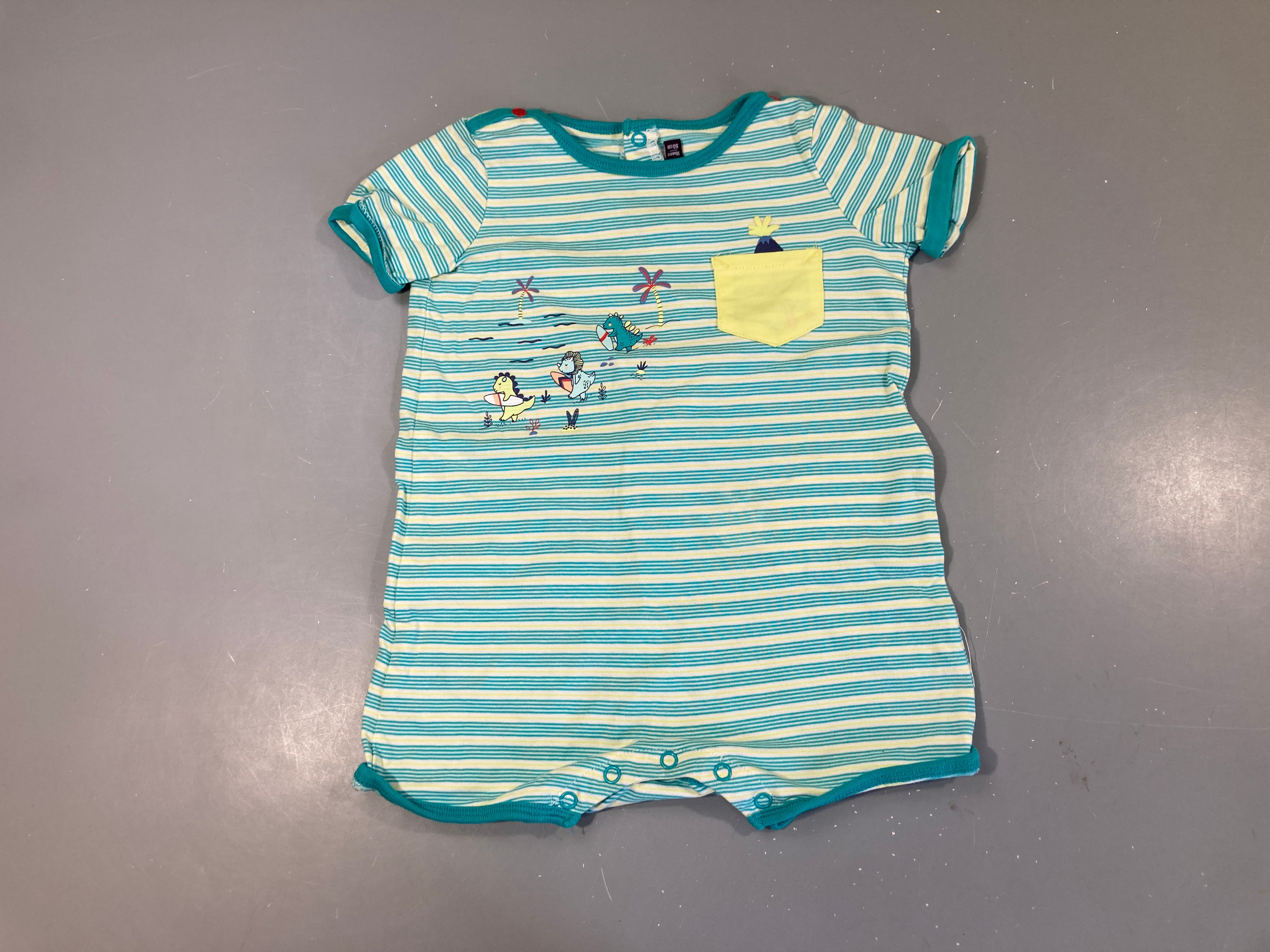 Combishort jersey blanc/anis rayé poulpe