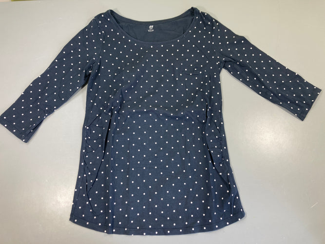 T-shirt m.l 3/4 bleu marine pois, un peu bouloché, moins cher chez Petit Kiwi