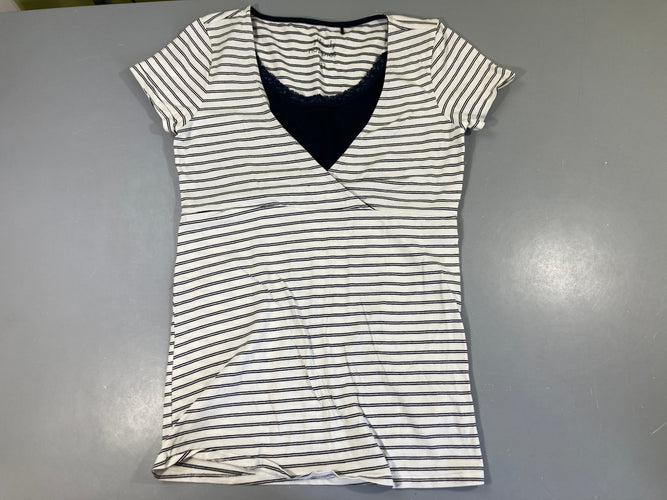 T-shirt m.c blanc rayé bleu marine d'allaitement, moins cher chez Petit Kiwi