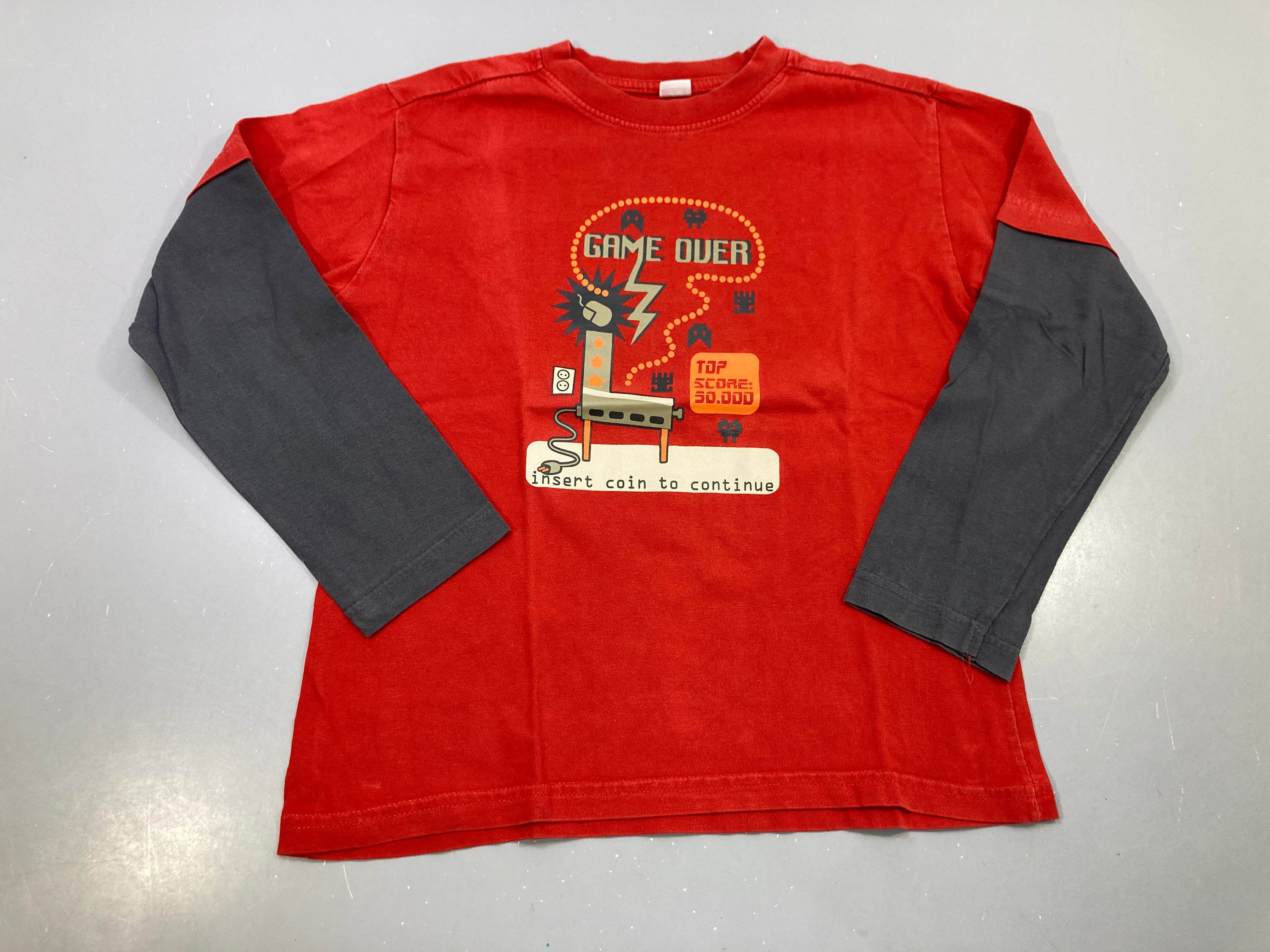 T-shirt m.l rouge manches gris anthracite, Game over