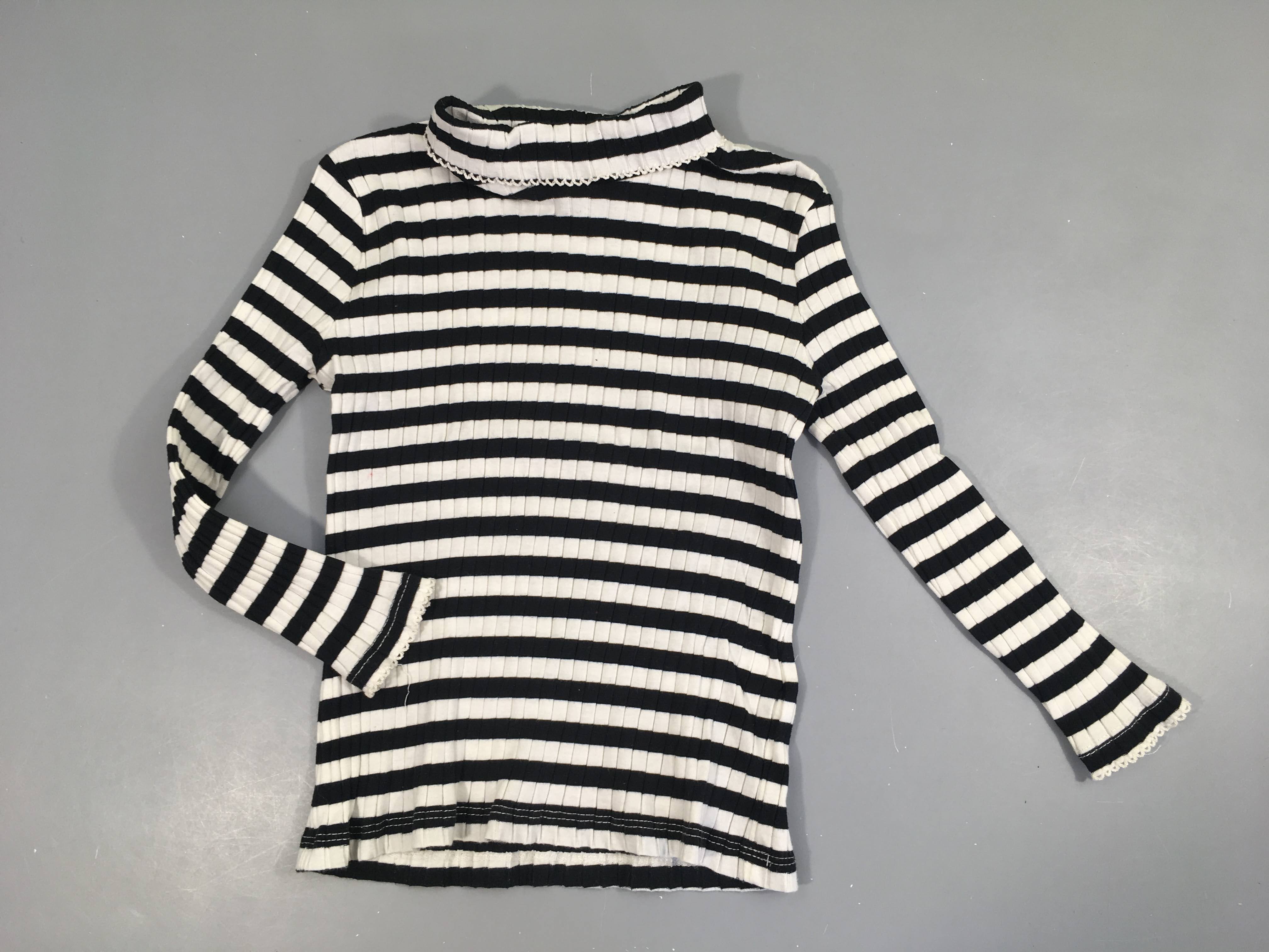 T-shirt m.l col roulé côtelé rayé noir-blanc