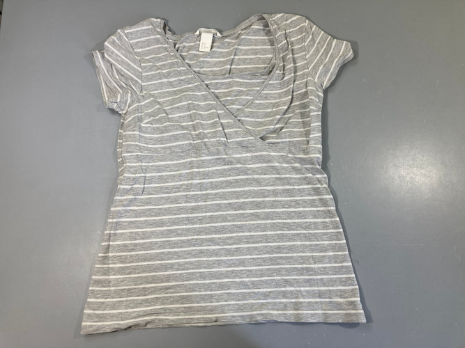 T-shirt m.c d'allaitement gris chiné rayé blanc, moins cher chez Petit Kiwi