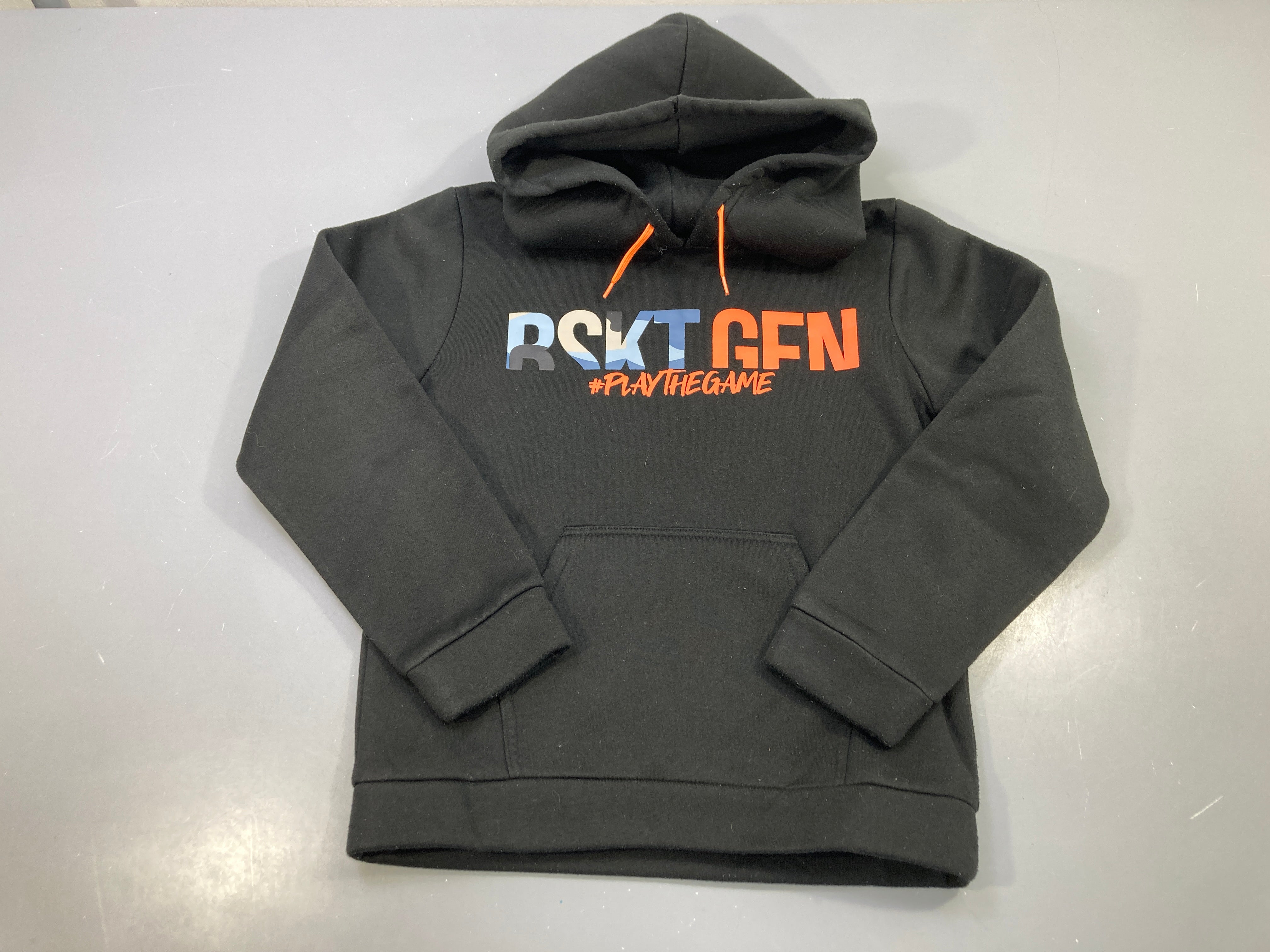Sweat capuche noir molleton BSKT GEN, cordons orange Bouloché