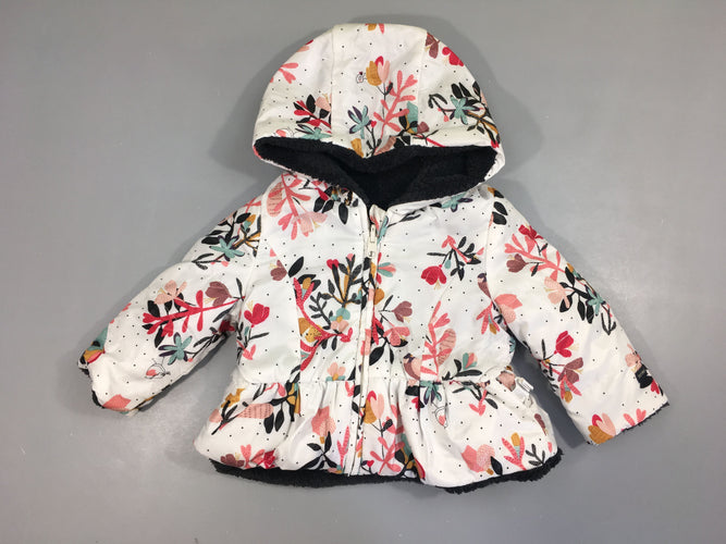 Veste réversible blanche fleurie bleu-rose/velours bleu marine, moins cher chez Petit Kiwi