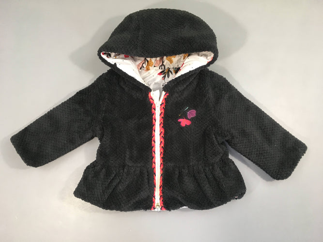 Veste réversible blanche fleurie bleu-rose/velours bleu marine, moins cher chez Petit Kiwi