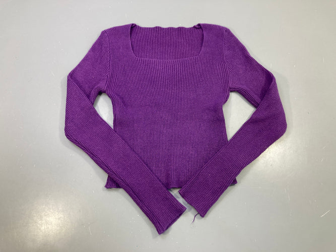 Pull violet côtelé ajusté col carré, moins cher chez Petit Kiwi