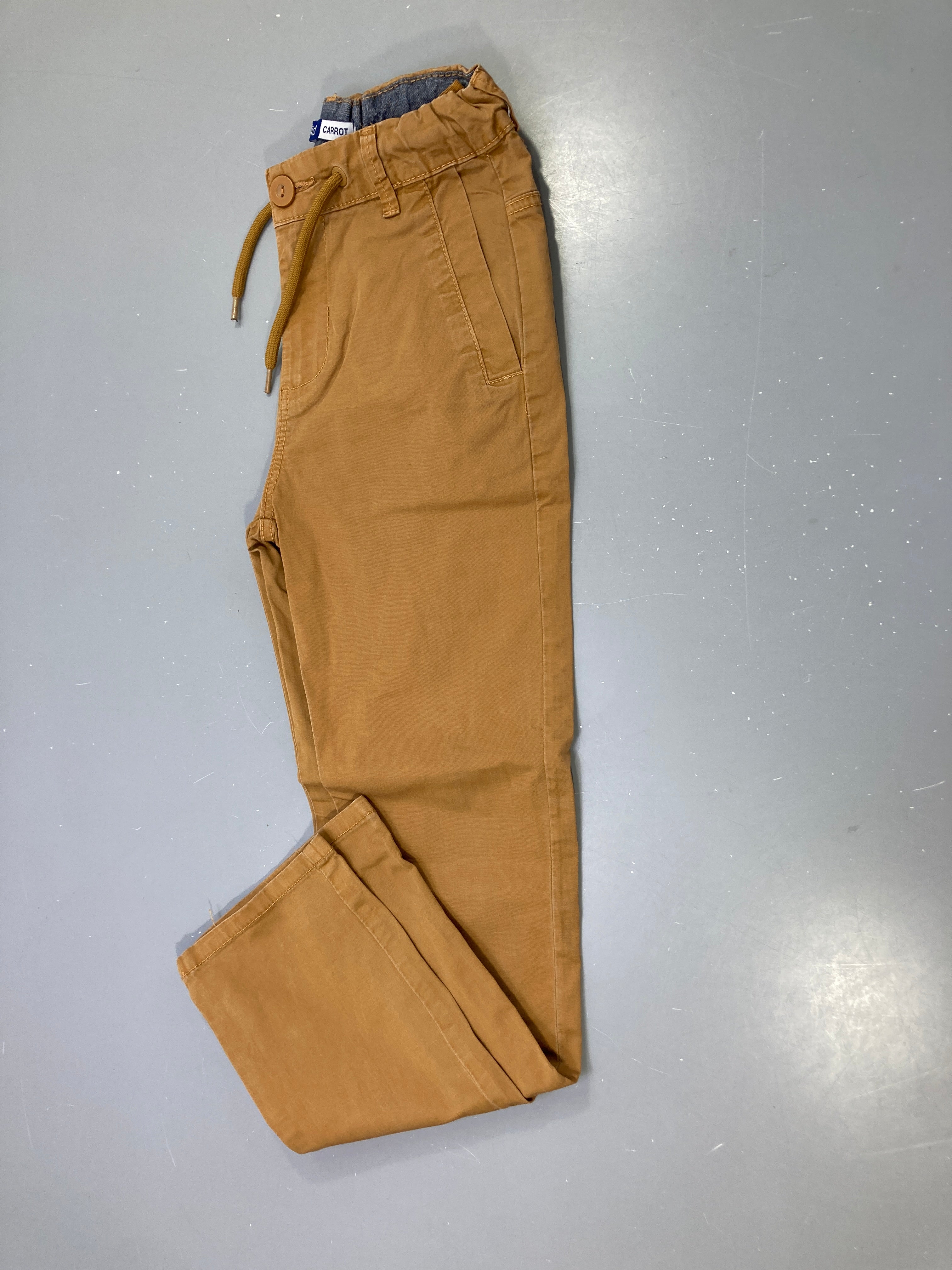 Pantalon toile camel taille élastique cordon, coupe carrot