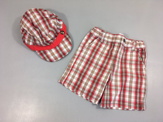 Bermuda + casquette à carreaux rouge/blanc/gris, moins cher chez Petit Kiwi