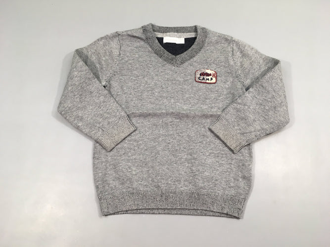 Pull col V gris Camp 100%Coton, moins cher chez Petit Kiwi