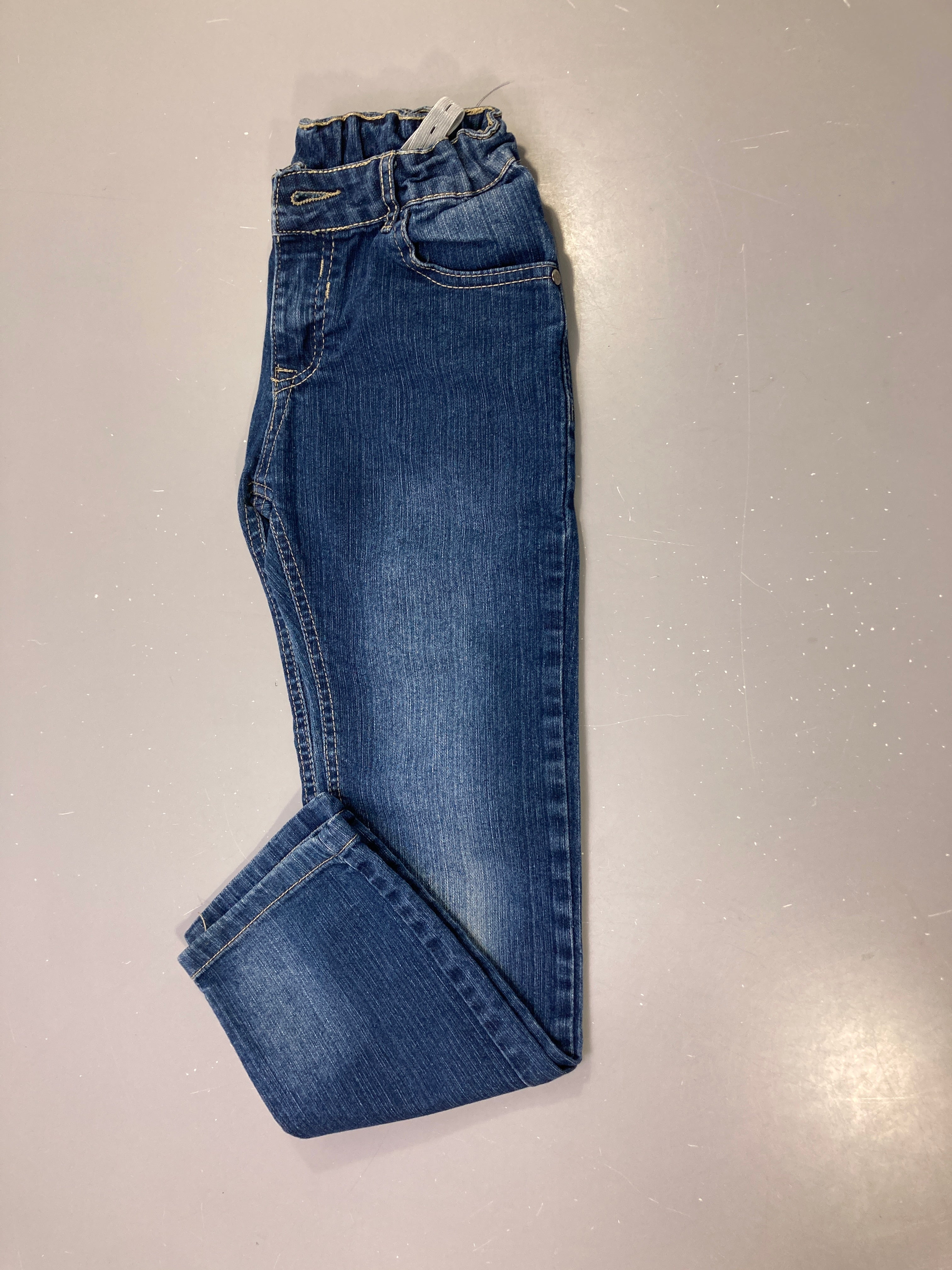 Pantalon jean bleu délavé, taille réglable