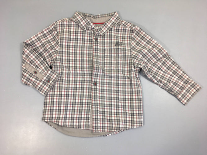 Chemise m.l à carreaux blanc/gris/rouge doublé jersey, moins cher chez Petit Kiwi
