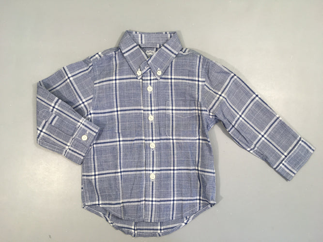 Chemise m.l blanche à carreaux bleu, moins cher chez Petit Kiwi