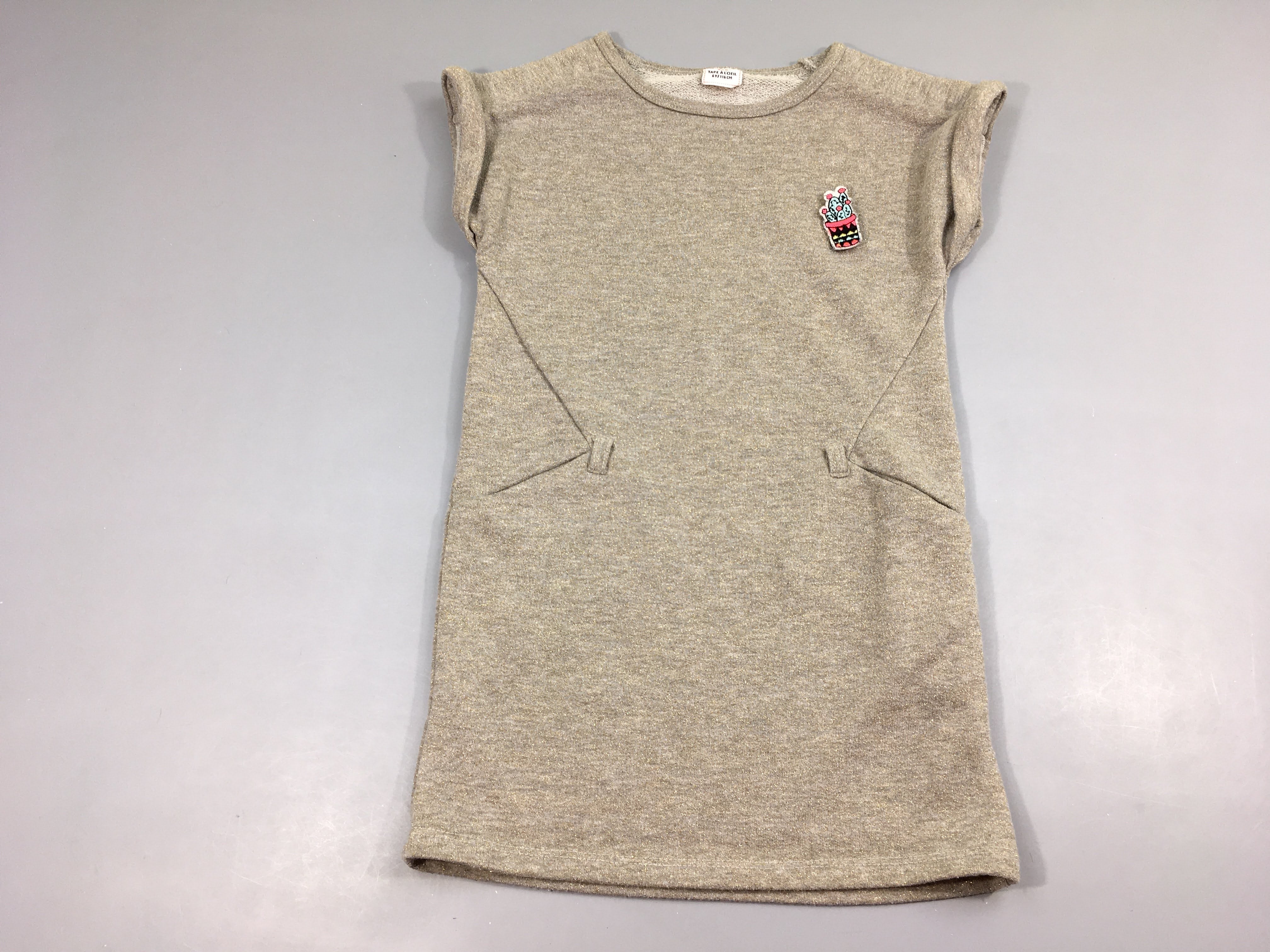 Robe sweat m.c molleton gris irisé doré écussons boutonné cactus Légèrement bouloché
