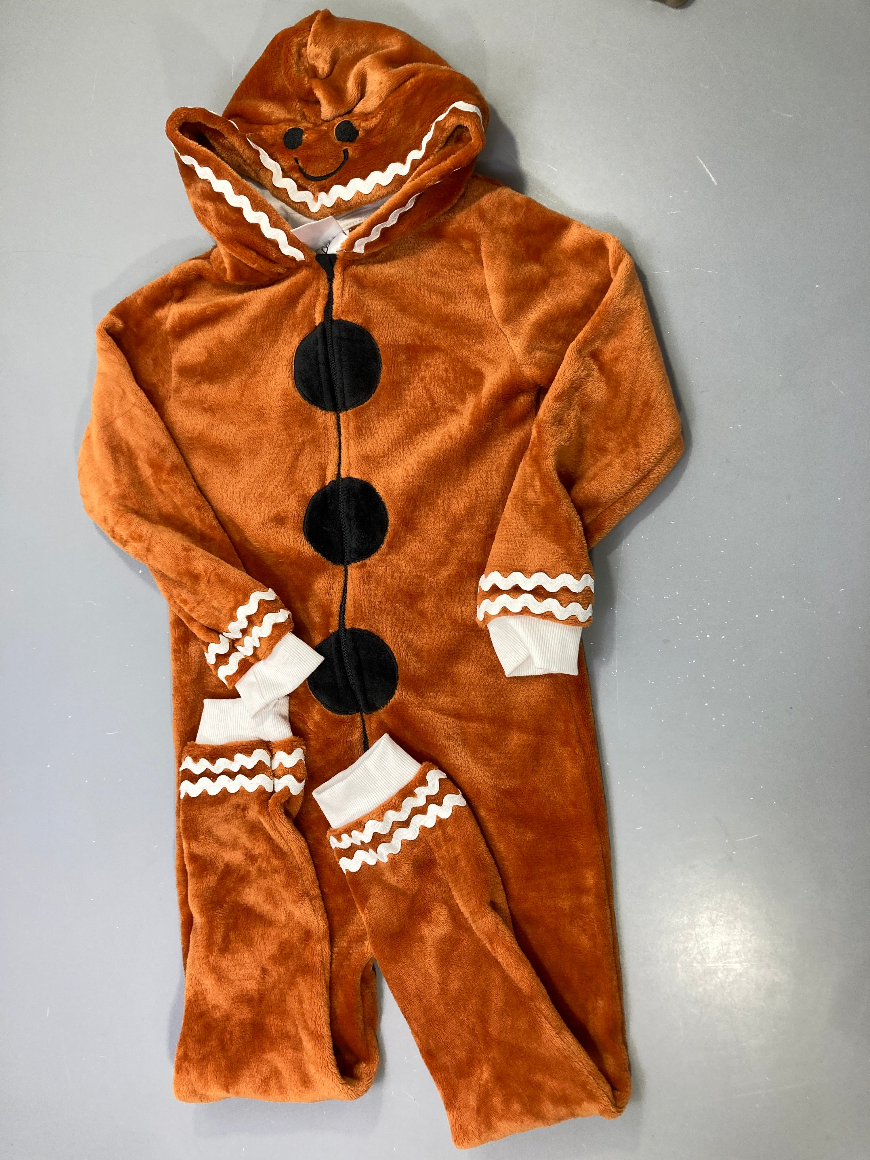 Surpyjama polaire caramel bonhomme pain d'épices, combinaison capuche zippée