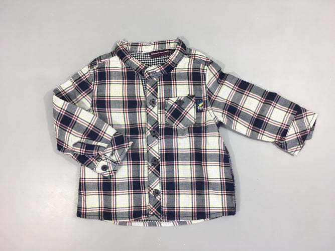 Chemise m.l blanche à carreaux bleu/bordeaux/jaune doublée, moins cher chez Petit Kiwi