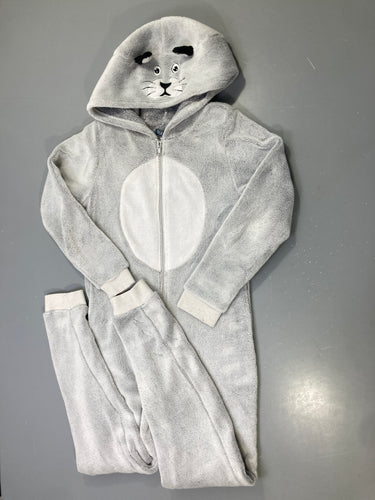 Pyjama polaire gris phoque, ventre blanc, combinaison capuche zippée, moins cher chez Petit Kiwi