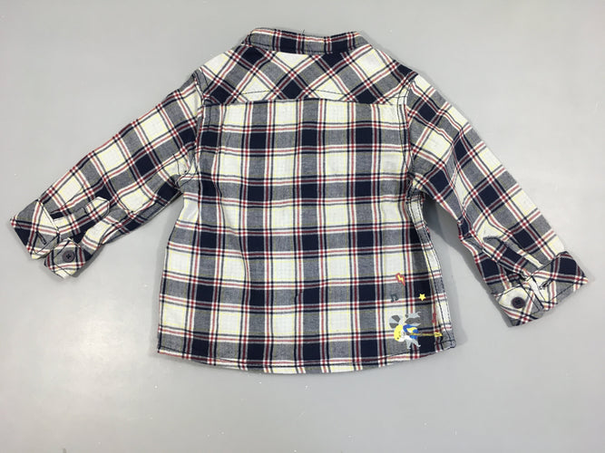 Chemise m.l blanche à carreaux bleu/bordeaux/jaune doublée, moins cher chez Petit Kiwi