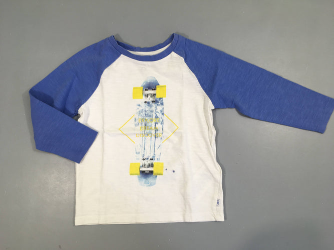 T-shirt m.l blanc/bleu flammé skate, moins cher chez Petit Kiwi