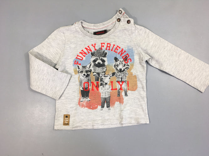 T-shirt m.l gris chiné Funny friends relief, bouloché, moins cher chez Petit Kiwi