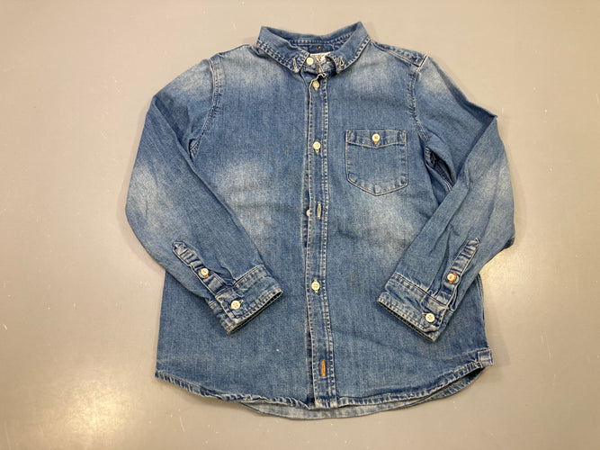 Chemise m.l jean bleu délavé, col boutonné, poche poitrine, moins cher chez Petit Kiwi