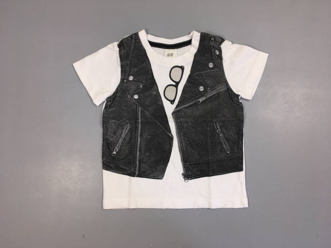 T-shirt m.c blanc effet blouson lunettes, moins cher chez Petit Kiwi