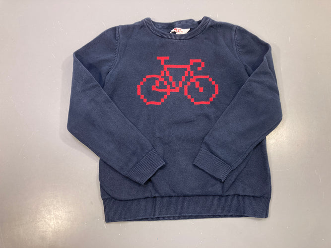 Pull bleu marine motif vélo pixel rouge Légèrement bouloché, moins cher chez Petit Kiwi