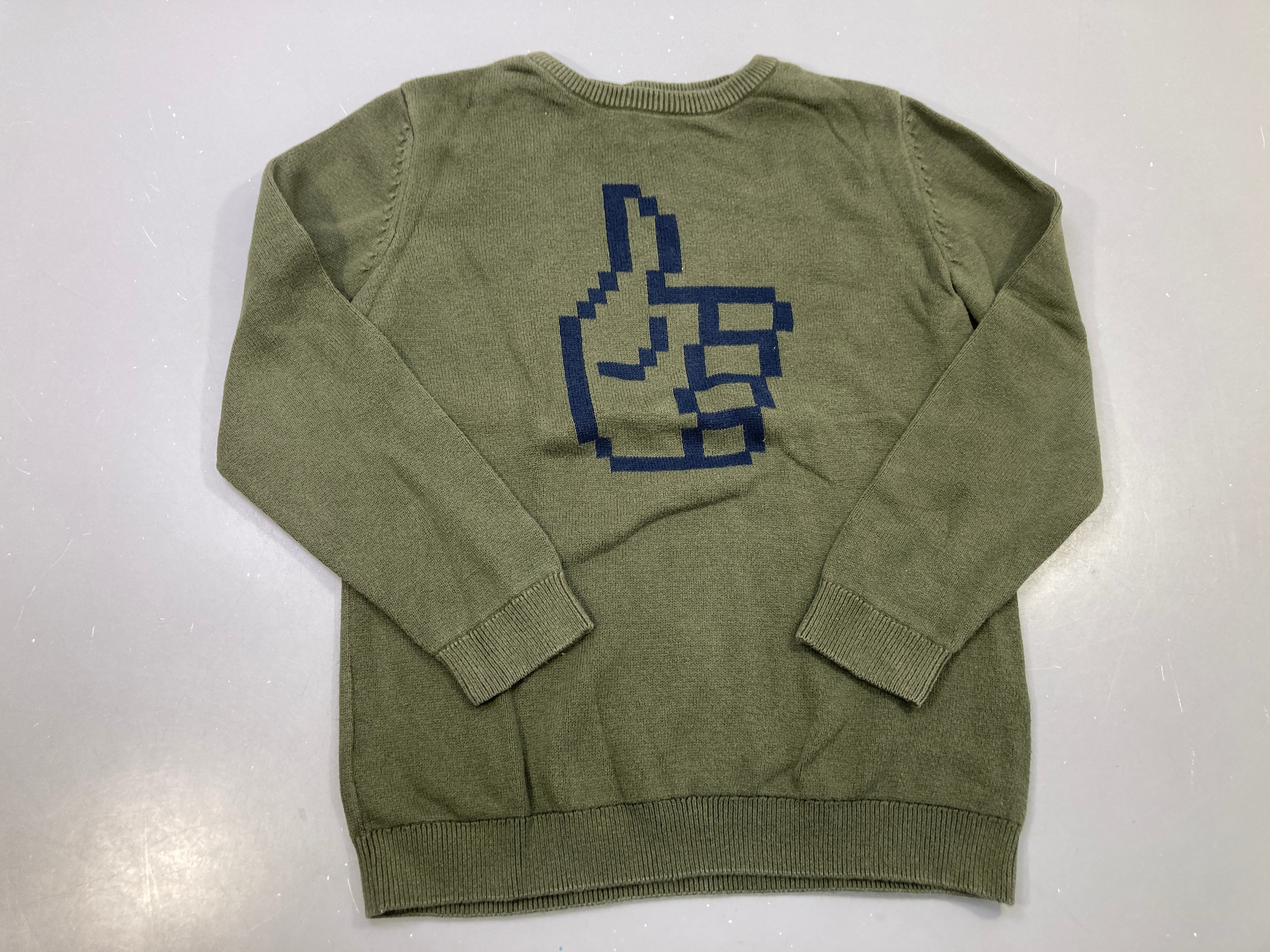 Pull kaki motif pouce pixel bleu marine