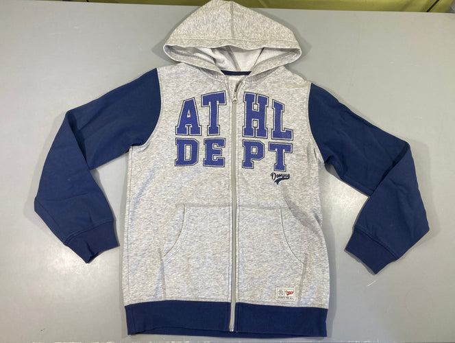 Sweat zippéà capuche gris chiné/bleu Athl, moins cher chez Petit Kiwi