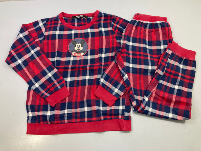 Pyjama 2pcs flanelle rouge et bleu marine à carreaux, écusson Mickey, bouloché, moins cher chez Petit Kiwi