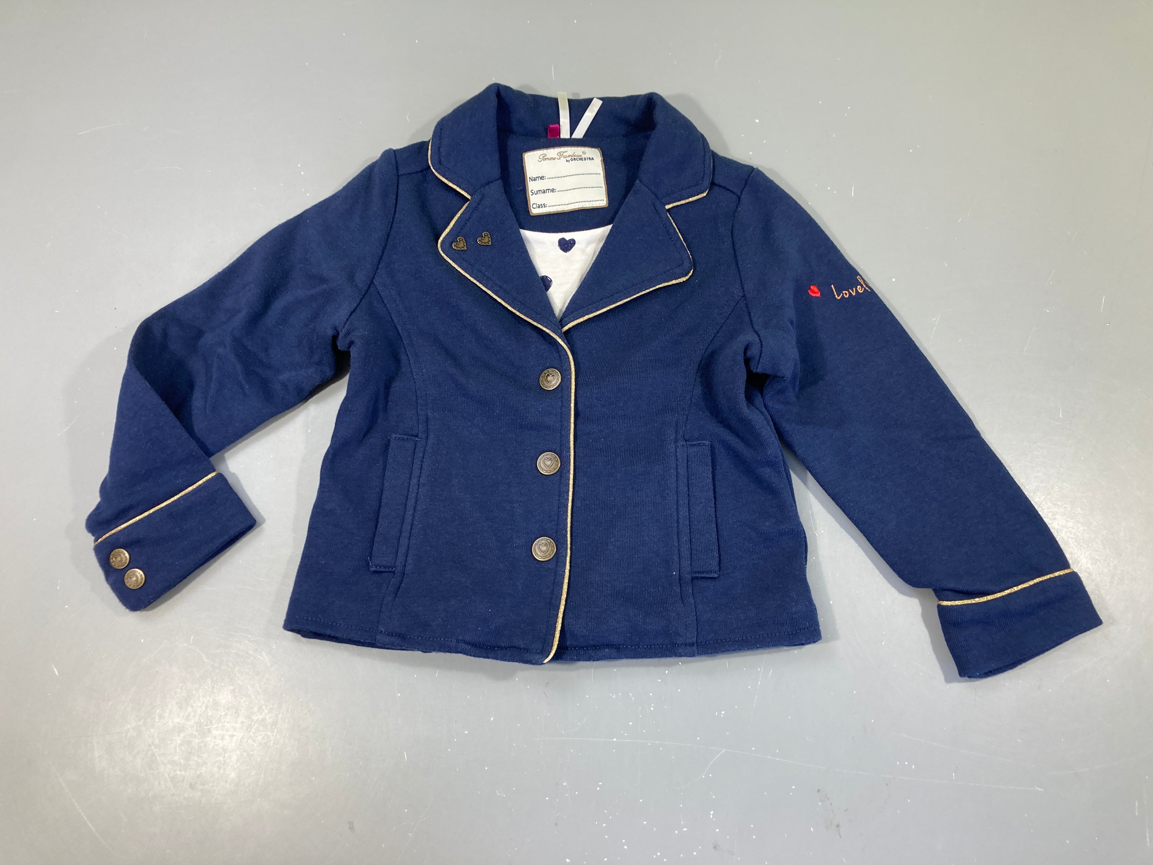 Veste blaser molleton bleu foncé bords dorés