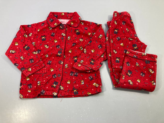 Pyjama 2pcs flanelle rouge motif corgis et cadeaux, veste boutonnée, moins cher chez Petit Kiwi