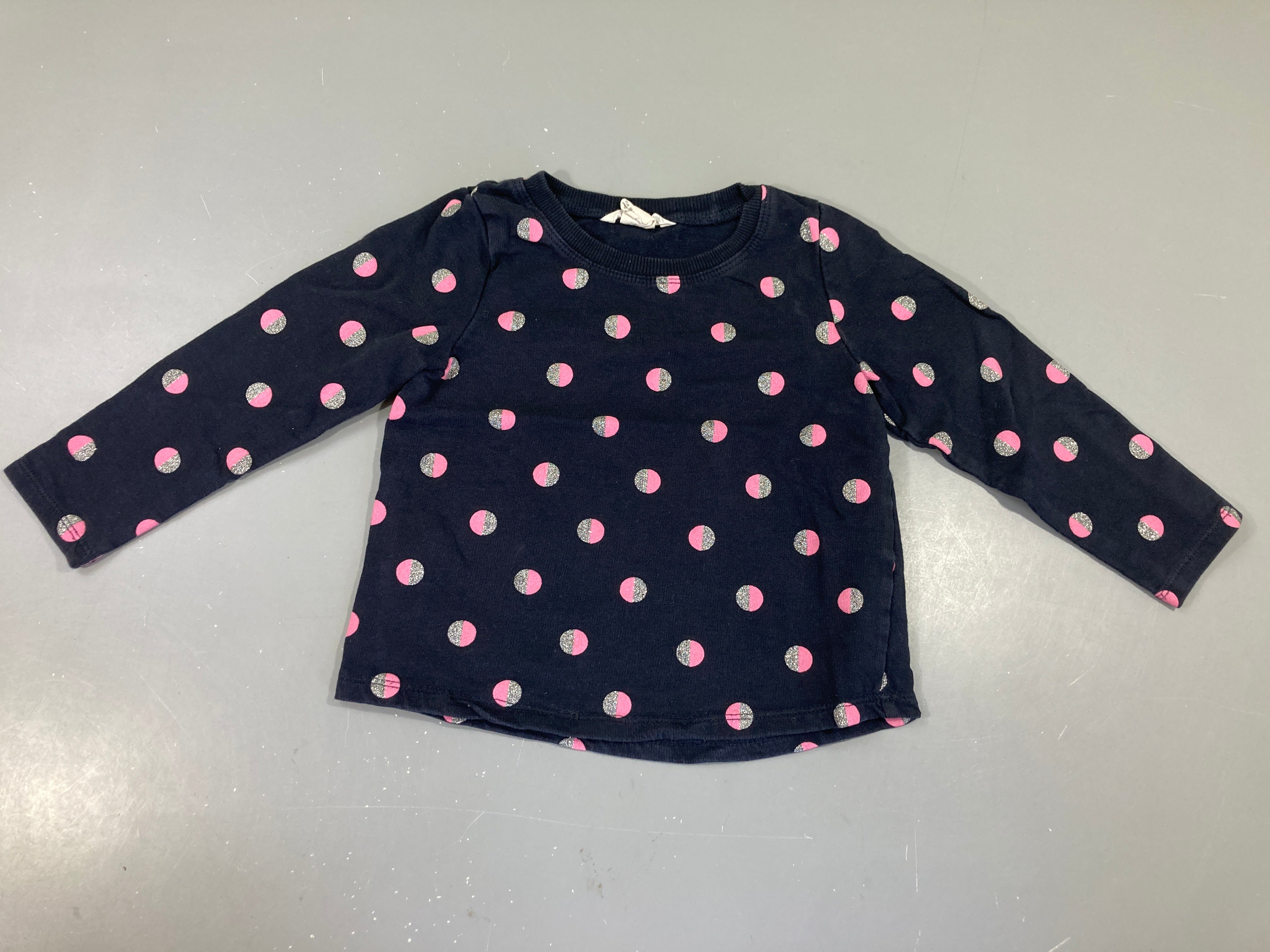Sweat bleu foncé pois rose/argentés-irisés