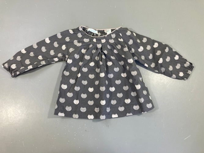 Chemisier gris chat boutons au dos, moins cher chez Petit Kiwi