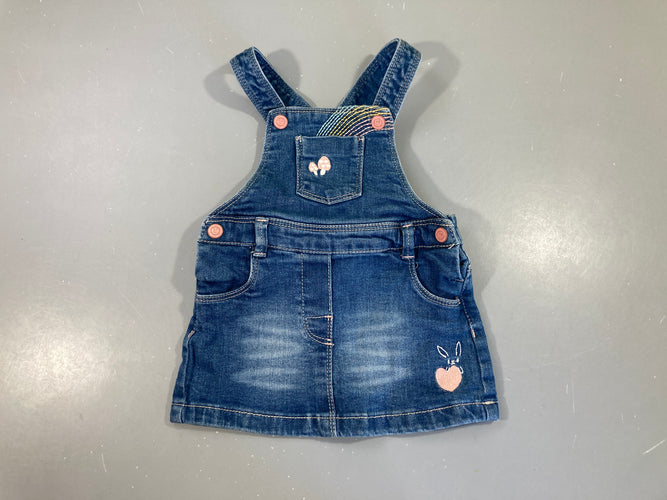 Robe salopette en jean champignons coeurs lapins, moins cher chez Petit Kiwi